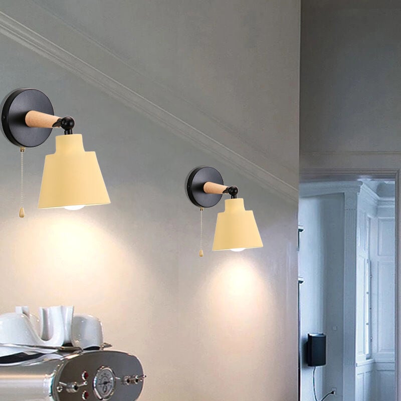 Applique Murale Industrielle Vintage Lampe Murale Métal Bois Éclairage Murale Réglable E27 Ø12CM Jaune Clair - 2Pcs