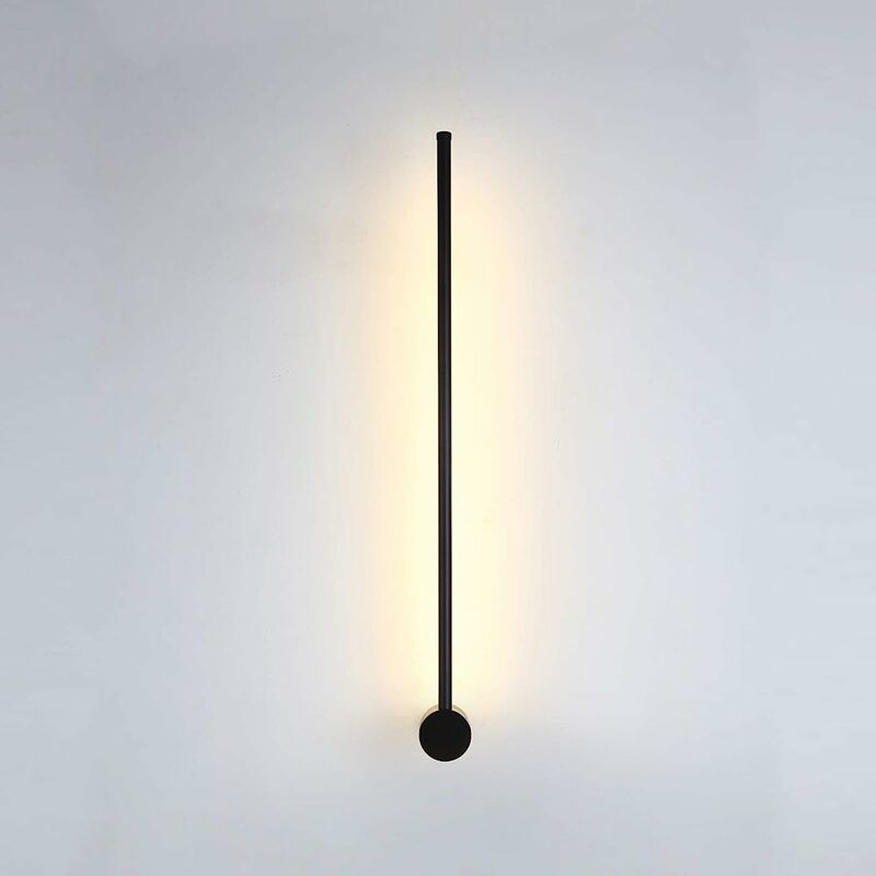 Applique Murale Interieur 60cm Rotative presqu'à 360° LED Lampe Murale Ultra Mince Blanc Chaud Moderne Luminaire Mural Noir pour Chambre Salon