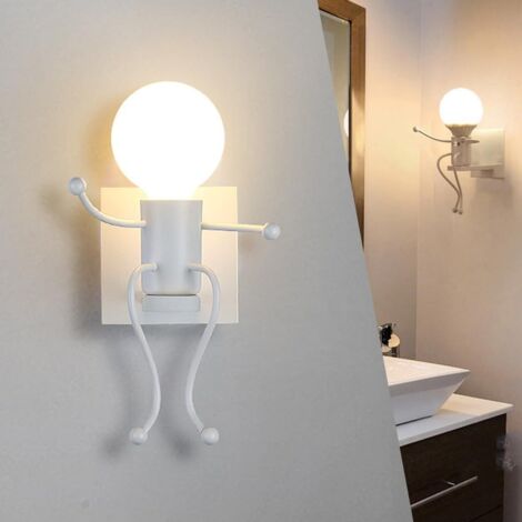 Applique Murale Interieur Design E27, Lampe Murale Fer Moderne Blanc, Créatif Lampe de Mur Vintage métal Luminaires pour Chambre D'enfants, Café Escalier salon (blanc) [Classe énergétique D]