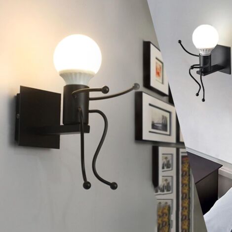 Applique Murale Interieur Design E27, Lampe Murale Fer Moderne Blanc, Créatif Lampe de Mur Vintage métal Luminaires pour Chambre D'enfants, Couloir, Chambre, Cuisine(Noir) [Classe énergétique D]