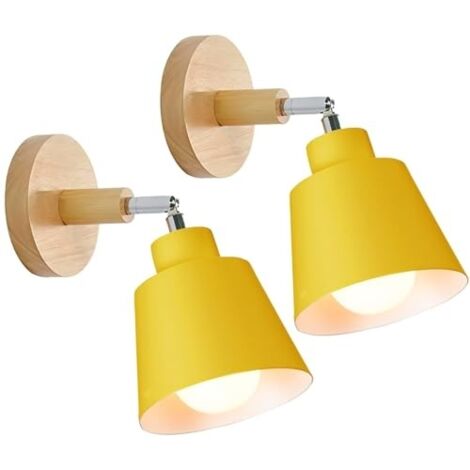 Applique Murale Interieur E27 Lampe Murale Vintage Industrielle Plafonnier Luminaire Rétro Métal et Bois Réglable pour Chambre Cuisine Restaurant (Jaune, 2pcs)