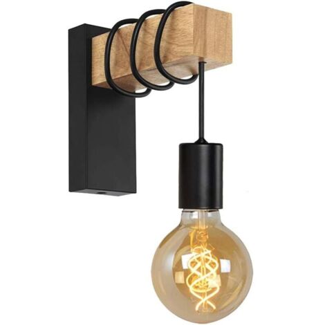 Applique Murale Interieur en Bois  E27 Vintage Rétro Décoration pour le Couloir Maison Bar Café Chambre Salon Sans Ampoule
