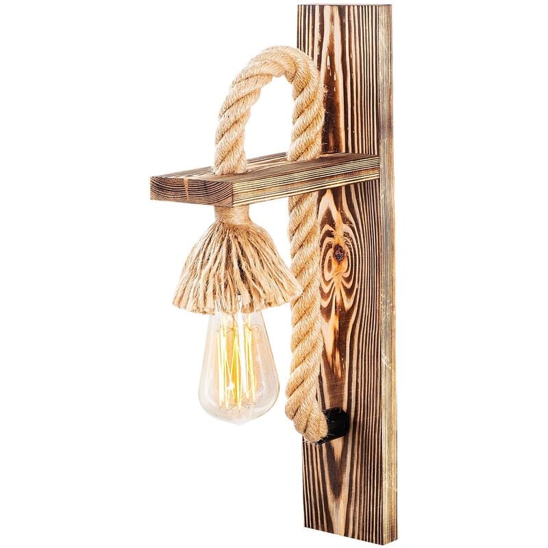 Applique Murale Interieur, en bois et métal, luminaire rétro industriel , Bois 9x18x45 cm - Bois