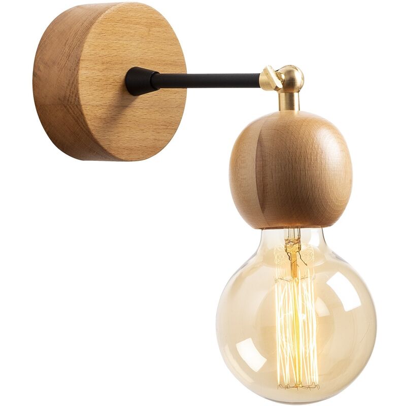 Applique Murale Interieur, en bois et métal, luminaire rétro industriel , Nature 10x10x14 cm - Nature