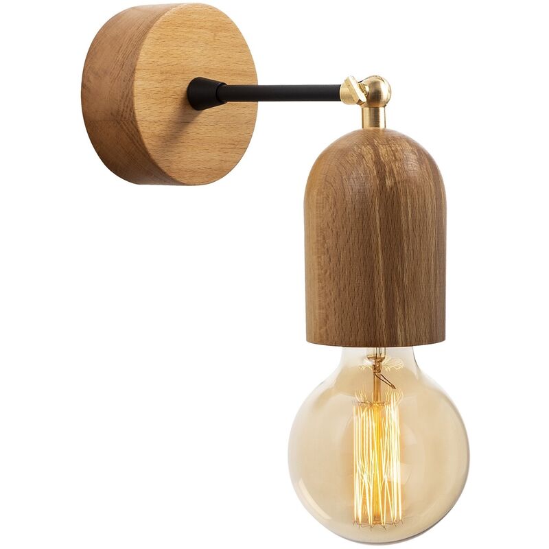 Applique Murale Interieur, en bois et métal, luminaire rétro industriel , Nature 7x7x20 cm