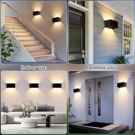 Applique Murale Interieur/Exterieur 24W Noire Appliques Murales LED 3000K Blanc Chaud avec Angle de Faisceau Réglable Lampe Murale Etanche IP65 Applique Exterieur [Classe énergétique E]