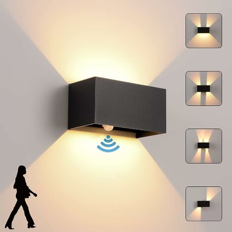 Applique Murale intérieur/Extérieur avec Détecteur de Mouvement，LED 24W Moderne Luminaire Murale,Éclairage Mural Etanche IP65 3000K blanc chaud,Appliques Murales avec Angle de Faisceau Réglable,Noir B