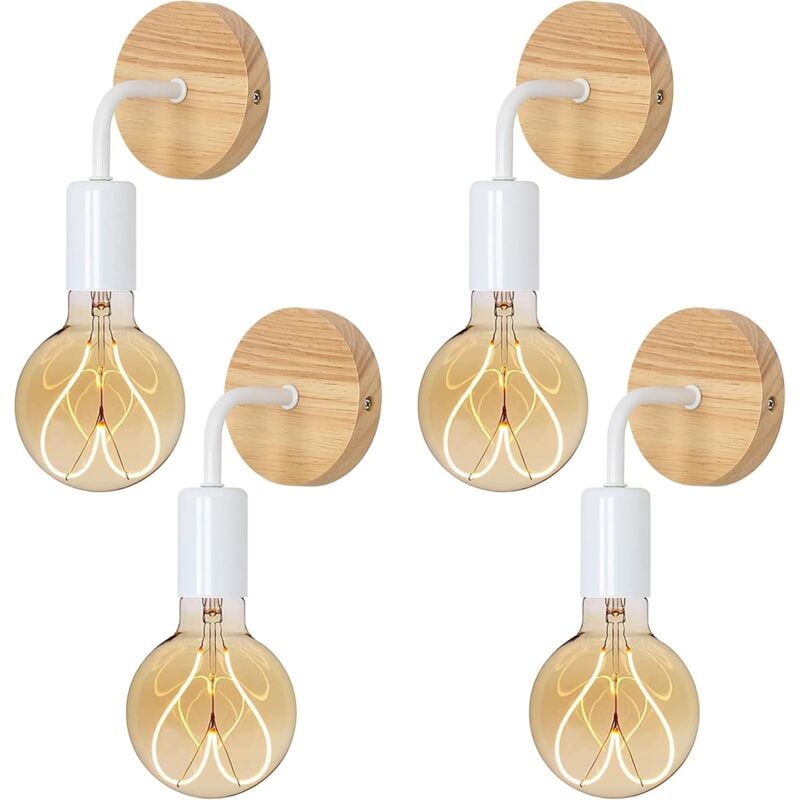 Applique Murale Interieur Industrielle, Appliques Murale Bois, Lampe Murale Métal Decoration Murale Rétro, pour Salon, Chambre à Coucher (Blanc,4