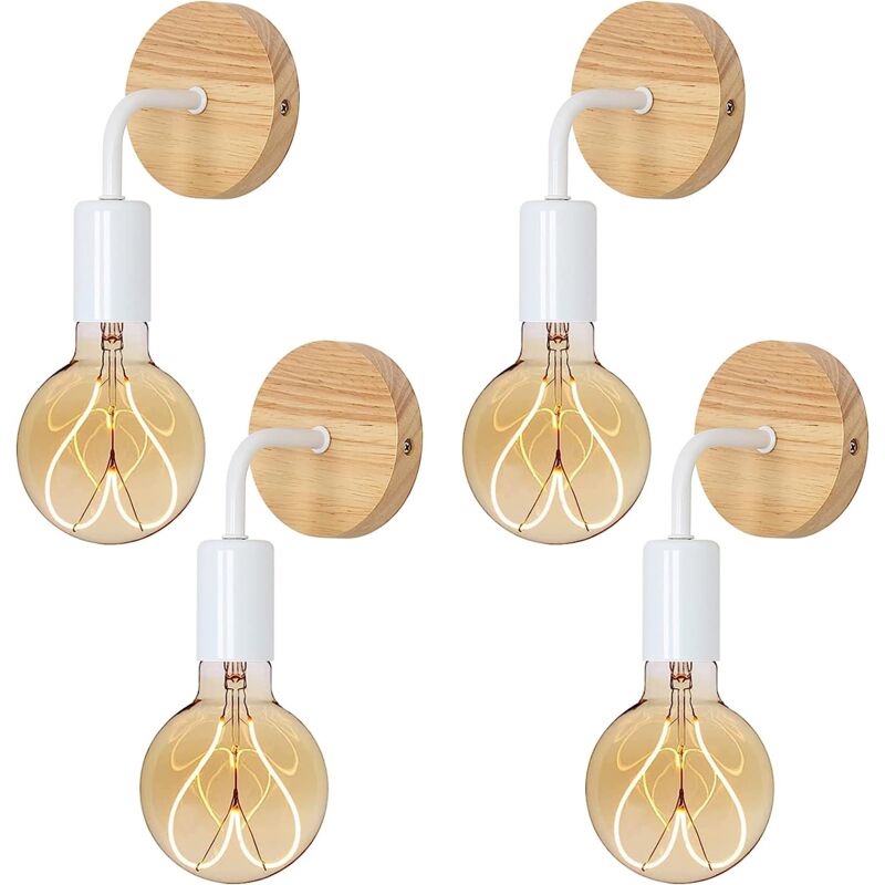 Applique Murale Interieur Industrielle 4 pièces,Blanc Lampe Murale en Bois Métal, Appliques Wall Decoration Murale Rétro pour Salon, Chambre à