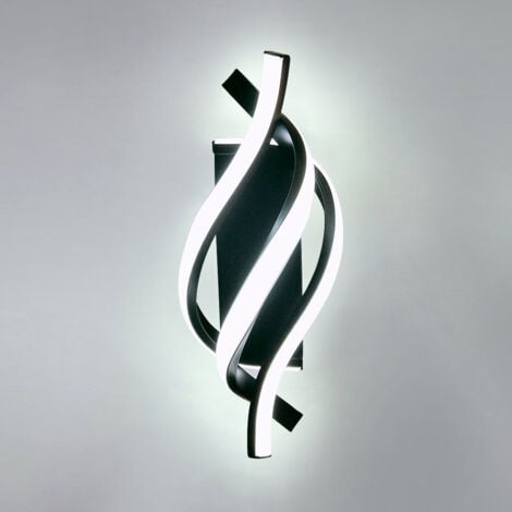 Applique Murale Interieur, Lampe LED Murale Moderne 18W Design incurvée IP20, Applique murale LED 6000K Lumière blanche froide 1620 lumens Noir IP20, pour Chambre à Coucher, Salon