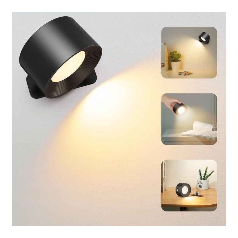 Linghhang - Applique Murale Interieur, Lampe led Rechargeable Murale Touch avec Port de Charge Type-C, 3 Niveaux de Luminosité 3 Températures