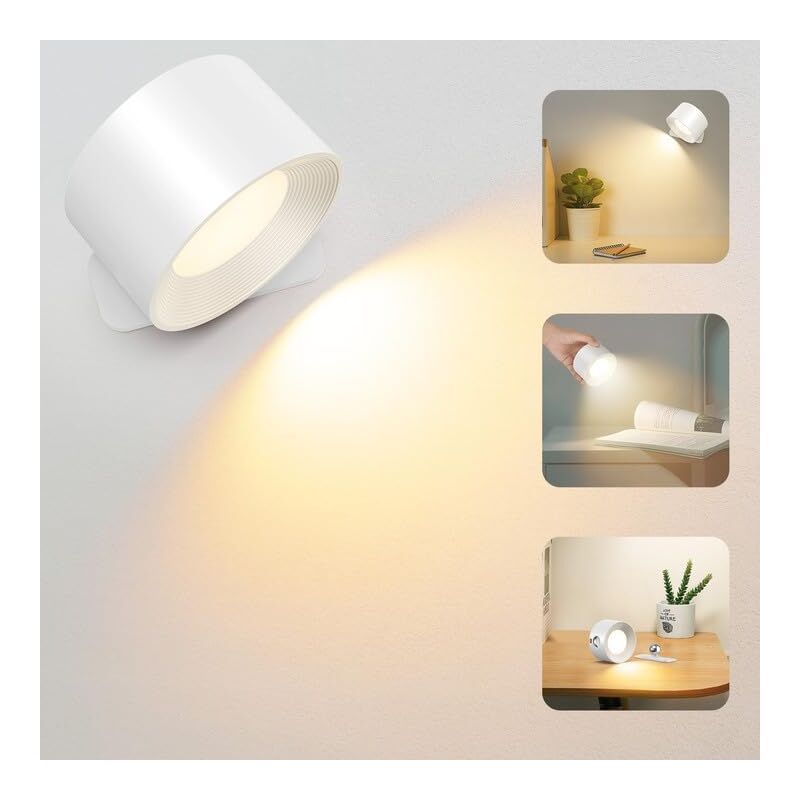 Linghhang - Applique Murale Interieur, Lampe led Rechargeable Murale Touch avec Port de Charge Type-C, 3 Niveaux de Luminosité 3 Températures