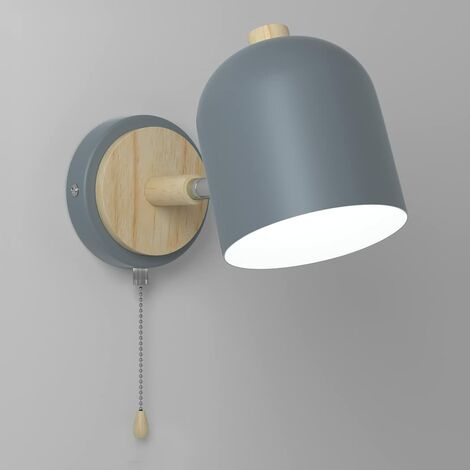 Applique Murale Interieur, Lampe Murale avec Interrupteur Vintage Rétro E27 Lampe de Mur Bois Veilleuse Appliques pour Chambre, Salon, Escalier, Couloir (Gris)