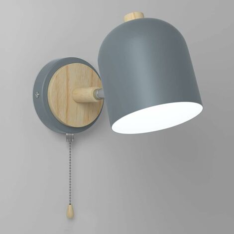 Applique Murale Interieur, Lampe Murale avec Interrupteur Vintage Rétro E27 Lampe de Mur Bois Veilleuse Appliques pour Chambre, Salon, Escalier, Couloir (Gris)