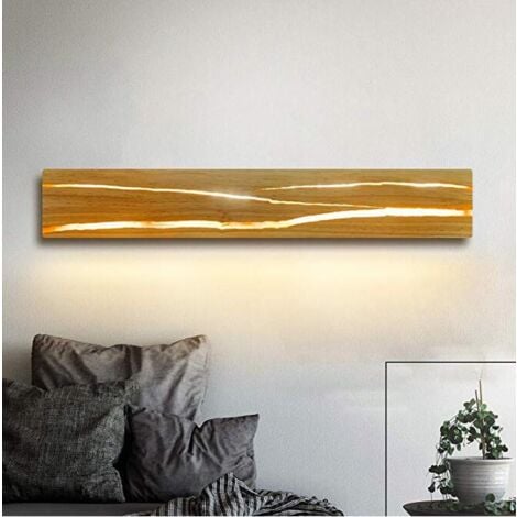 2 Pack Applique Murale Interieur, LED Bois Industrielle Lampe Detecteur