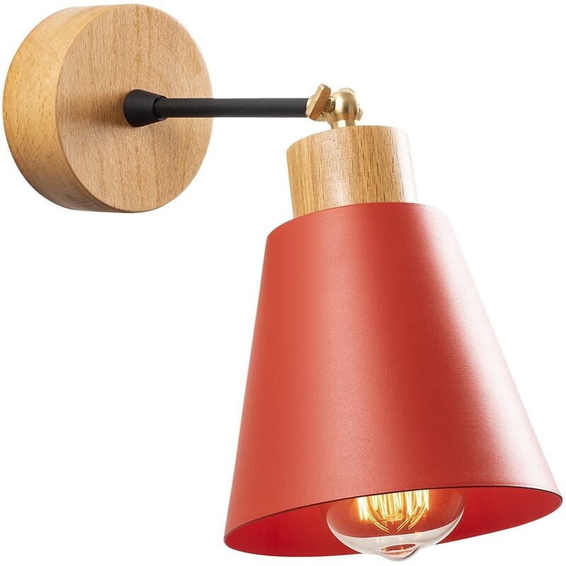 Applique Murale Interieur, Lampe Murale Industrielle Bois, Rouge 14x14x25 cm