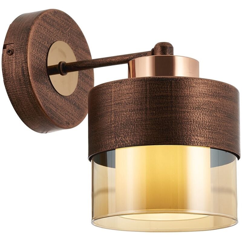 Applique Murale Interieur, Lampe Murale Industrielle Bois, Cuivre 23x14x19 cm - Cuivre