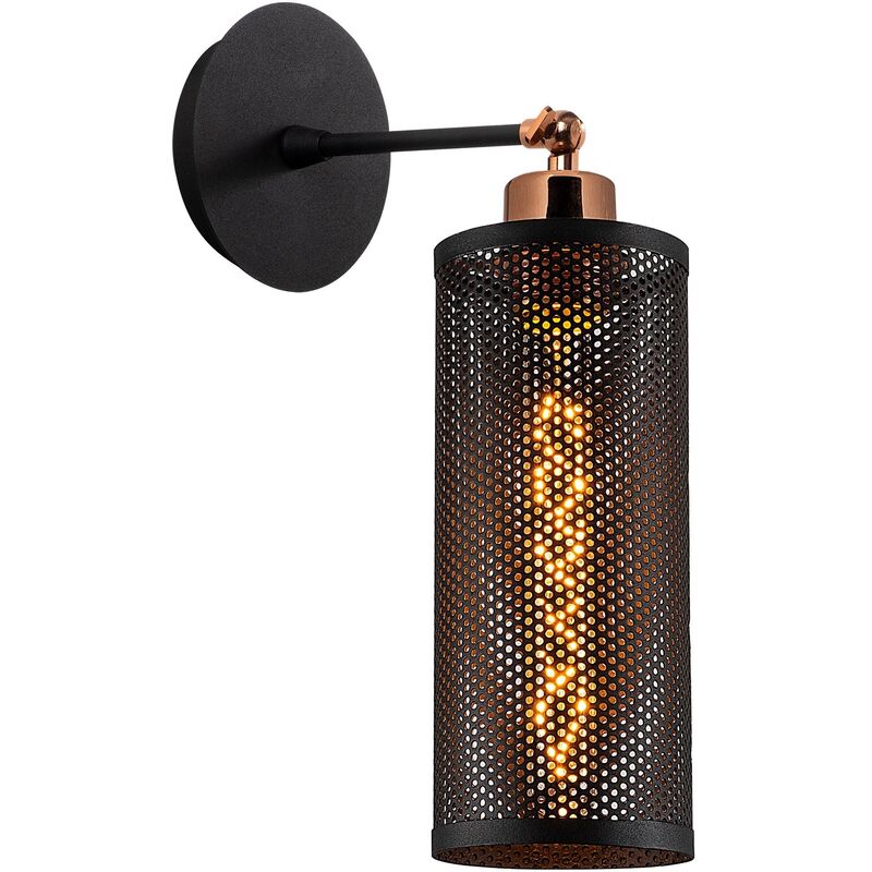 Applique Murale Interieur, Lampe Murale Industrielle Bois, Noir 10x10x36 cm