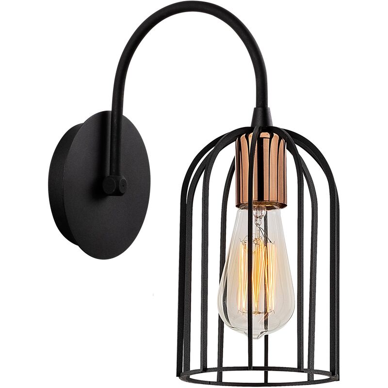 Wellhome - Applique Murale Interieur, Lampe Murale Industrielle Bois, Noir 14x14x30 cm