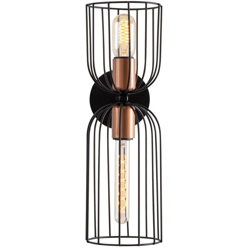 Applique Murale Interieur, Lampe Murale Industrielle Bois, Noir 14x22x45 cm