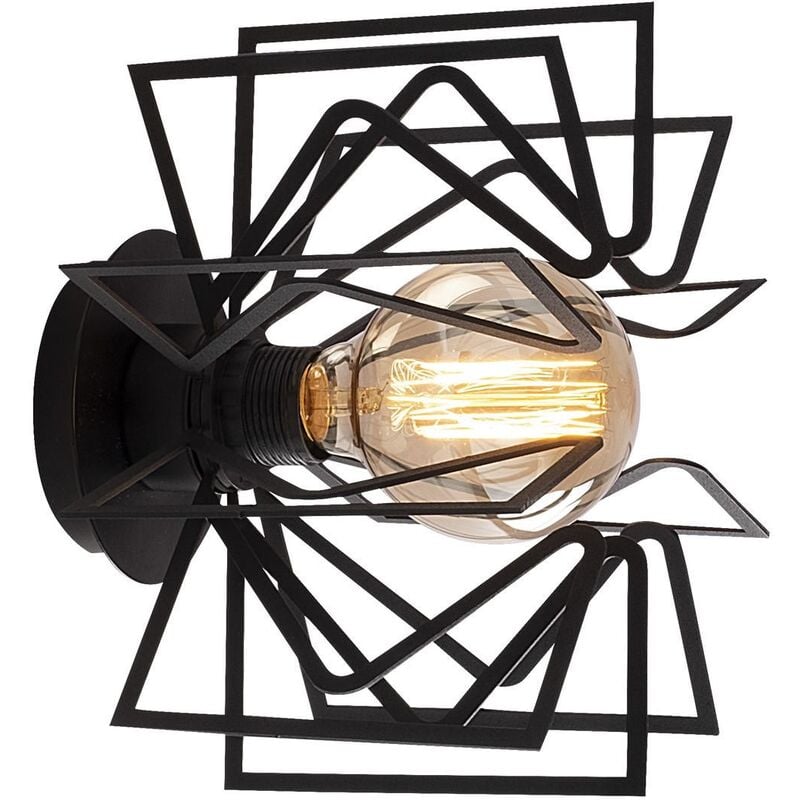 Wellhome - Applique Murale Interieur, Lampe Murale Industrielle Bois, Noir 20x20x25 cm