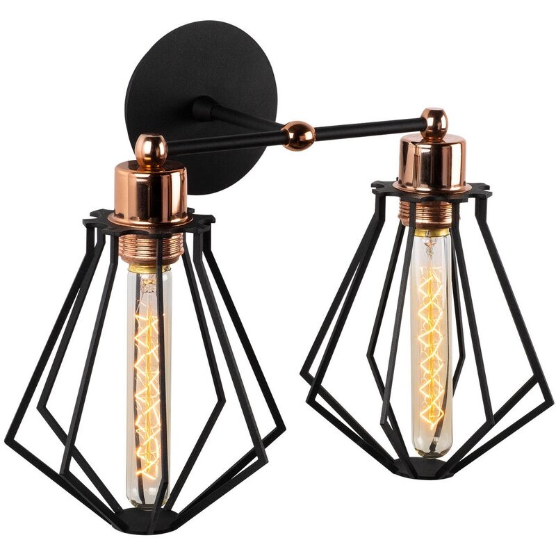 Applique Murale Interieur, Lampe Murale Industrielle Bois, Noir 38x38x30 cm