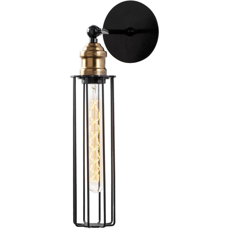 Applique Murale Interieur, Lampe Murale Industrielle Bois, Noir 8x16x40 cm