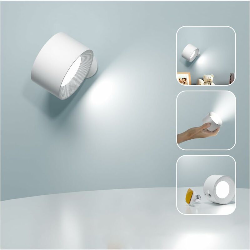Applique Murale Interieur, Lampe Murale Touch led avec Port de Charge usb Contrôle Tactile, 3 Niveaux de Luminosité 3 Températures Rotatifs 360°