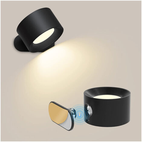 Applique Murale Interieur, Lampe Murale Touch LED avec Port de Charge USB Contrôle Tactile, 3 Niveaux de Luminosité 3 Températures Rotatifs 360° Lampe de Chevet pour Chambre à Coucher 1 Pièce (Noir)