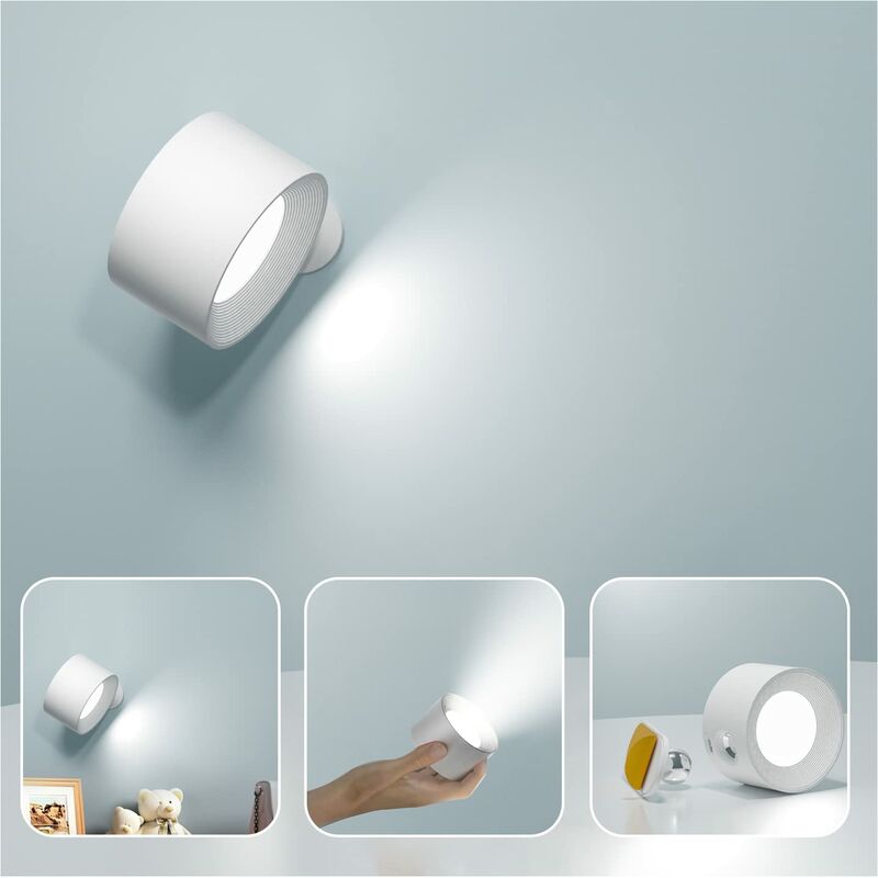 Applique Murale Interieur, Lampe Murale Touch led avec Port de Charge usb Contrôle Tactile, 3 Niveaux de Luminosité 3 Températures Rotatifs 360°