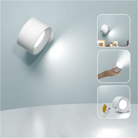 Applique Murale Interieur, Lampe Murale Touch LED avec Port de Charge USB Contrôle Tactile, 3 Niveaux de Luminosité 3 Températures Rotatifs 360° Lampe de Chevet pour Chambre à Coucher,Blanc