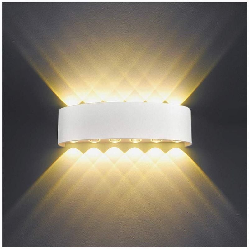 Applique Murale Interieur led 12W Blanc en Aluminium, Lampe Murale Moderne Up Down Spot Lampe pour Salon Chambre Hall Escalier Pathway,(Blanc Chaud)