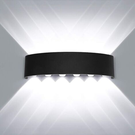 Applique Murale Interieur LED 12W Noir en Aluminium, Lampe Murale Moderne Up Down Spot Lampe pour Salon Chambre Hall Escalier Pathway (Blanc froide)