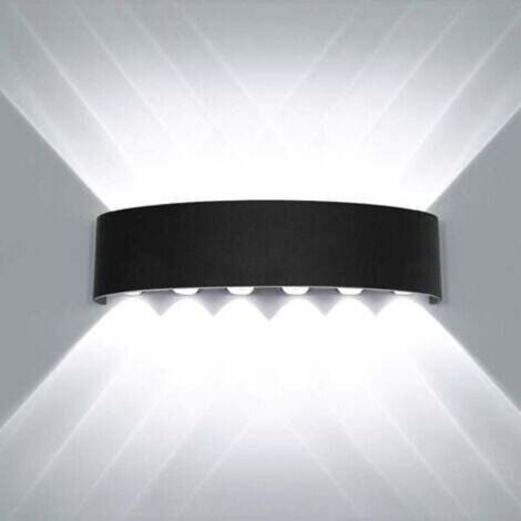 Applique Murale Interieur LED 12W Noir en Aluminium, Lampe Murale Moderne Up Down Spot Lampe pour Salon Chambre Hall Escalier Pathway (Blanc froide)