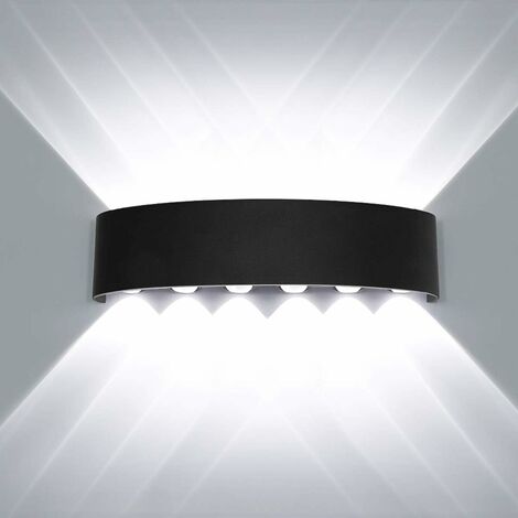 Applique Murale Interieur LED 12W Noir Lampe Murale Moderne, IP65 Étanche appliques murales exterieures en Aluminium, Up Down Spot Lampe pour Salon Chambre Hall Escalier Pathway (Blanc froid) [Classe