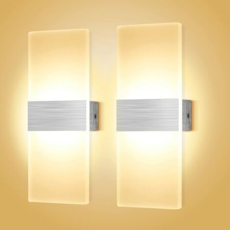 Applique Murale Intérieur LED 2 x 12W Design Moderne Lampe Murale Acrylique en Aluminium Blanc Chaud 3000K Chevet Veilleuse Décoration Carré Lumière pour Chambre Salon Couloir Cuisine [Classe énergéti