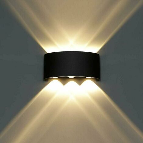 Applique Murale Interieur LED 6W en Aluminium, Lampe Murale Moderne Up Down Spot Lampe pour Salon Chambre Hall Escalier Pathway (Blanc Chaud) - Noir - Noir