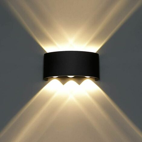 Applique Murale Interieur LED 6W en Aluminium, Lampe Murale Moderne Up Down Spot Lampe pour Salon Chambre Hall Escalier Pathway (Blanc Chaud) - Noir - Noir - LKBD
