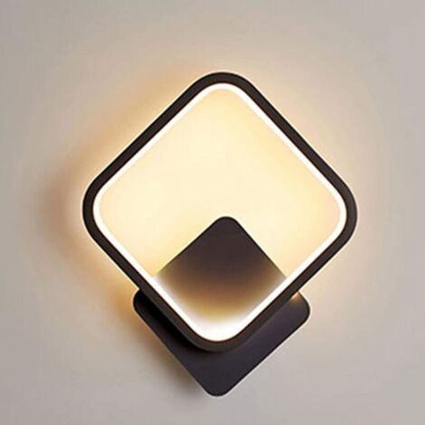 Applique Murale Interieur LED Carré Lampe Murale 12W Blanc Chaud 3000K Luminaire Mural Moderne pour Escalier Chambre Salon Couloir Noir