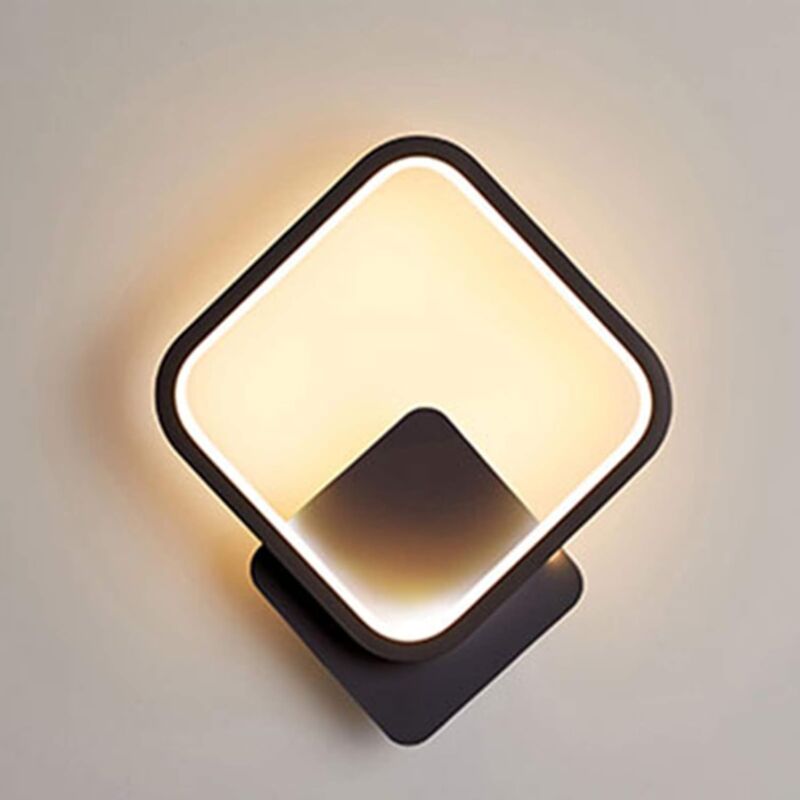 Applique Murale Interieur led Carré Lampe Murale 12W Blanc Chaud 3000K Luminaire Mural Moderne pour Escalier Chambre Salon Couloir Noir [Classe