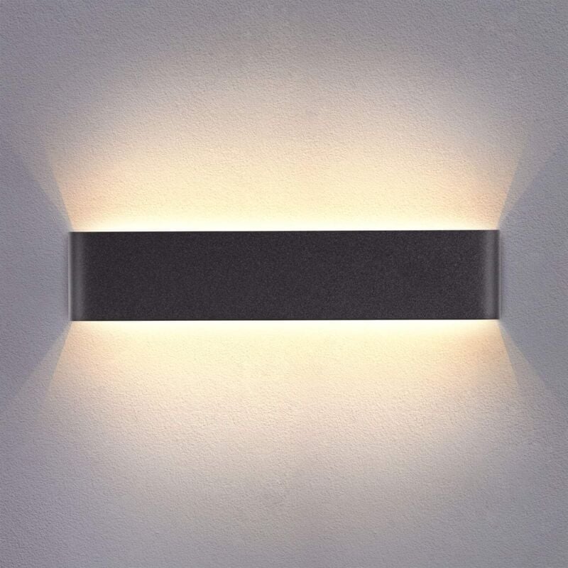Applique Murale Interieur led Noir 31CM Lampe Murale Blanc Chaud 20W 3000K Moderne pour Chambre Salon Escalier Couloir Salle de Bain
