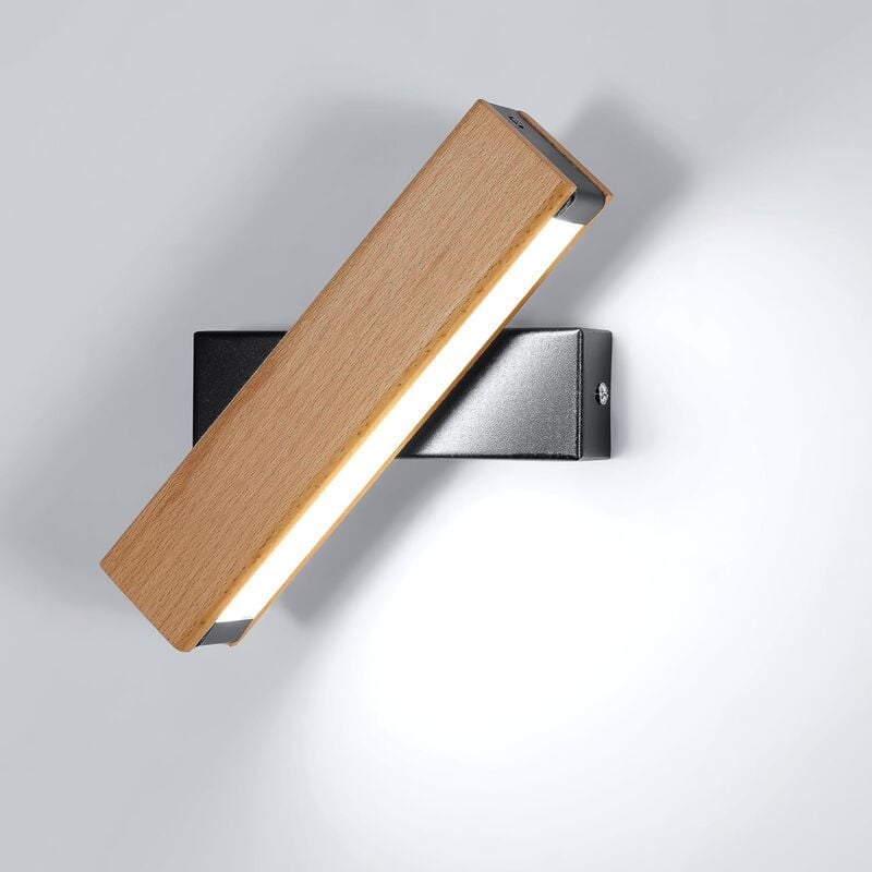 GOECO Applique Murale Intérieur LED, Applique murale LED Rotation 360°avec Simple en Bois Massif Éclairage Lampe Murale Moderne pour Chambre Noir