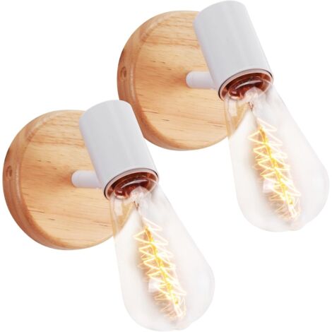 Applique Murale Interieur Vintage 2 Packs Lampe Murale Industrielle Bois E27 Appliques en Métal Réglable 180 ° Décoration Murale Rétro pour Salon Chambre Cuisine Couloir - Blanc