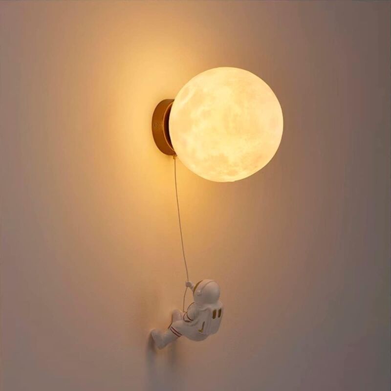 Applique Murale Interieur,Applique Murale Moderne 15CM,Applique Murale led Design Lune et Astronaute,Lampe Murale Interieur pour Enfant Chambre(Blanc)