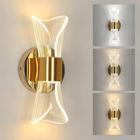 Applique Murale Intérieure, 12W Lampe Murale LED Moderne 3 Température de Couleur 3000K/4500K/6500K, Or Luminaire Mural en Acrylique pour Chambre, Salon, Couloir, Escalier[Classe énergétique E]
