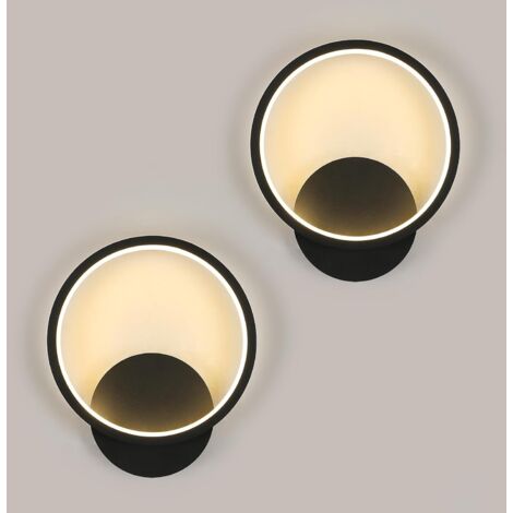 Applique Murale Intérieure 2 Pièces, 12W 1350LM Ronde Lampe Murale LED Moderne, Aluminium Luminaire Murales Blanc Chaud 3000K pour Chambre Salon Salle de Bain Escalier, Noir, Ø20cm [Classe énergétique