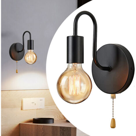 Applique Murale Intérieure avec Interrupteur à Tirette,Industrielle Vintage Lampe Murale Noir Fer E27 Luminaires Intérieur pour Chambre Couloir Salon