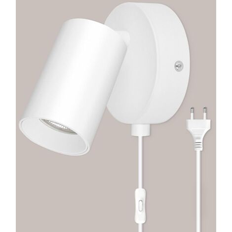 Applique Murale Intérieure Avec Prise - 1 Unité - Aluminium Et Fer - Orientable 350° - Salon Chambre Cuisine - Blanc