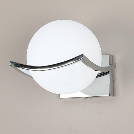Applique Murale Intérieure, E27 Moderne Lampe Murale avec Abat-jour en Verre, 15CM Chrome Luminaire Mural Boule E27 pour Chambre, Salon, Couloir, Escalier (Sans ampoule)