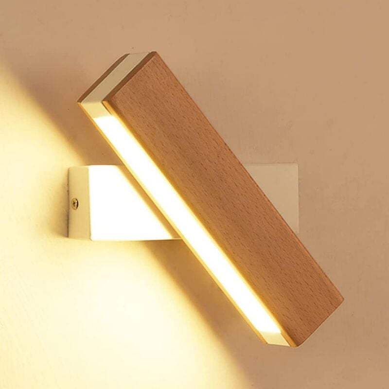 Applique Murale Intérieur led, Rotation 360°avec Simple en Bois Massif Éclairage Lampe Murale Moderne pour Chambre - Goeco